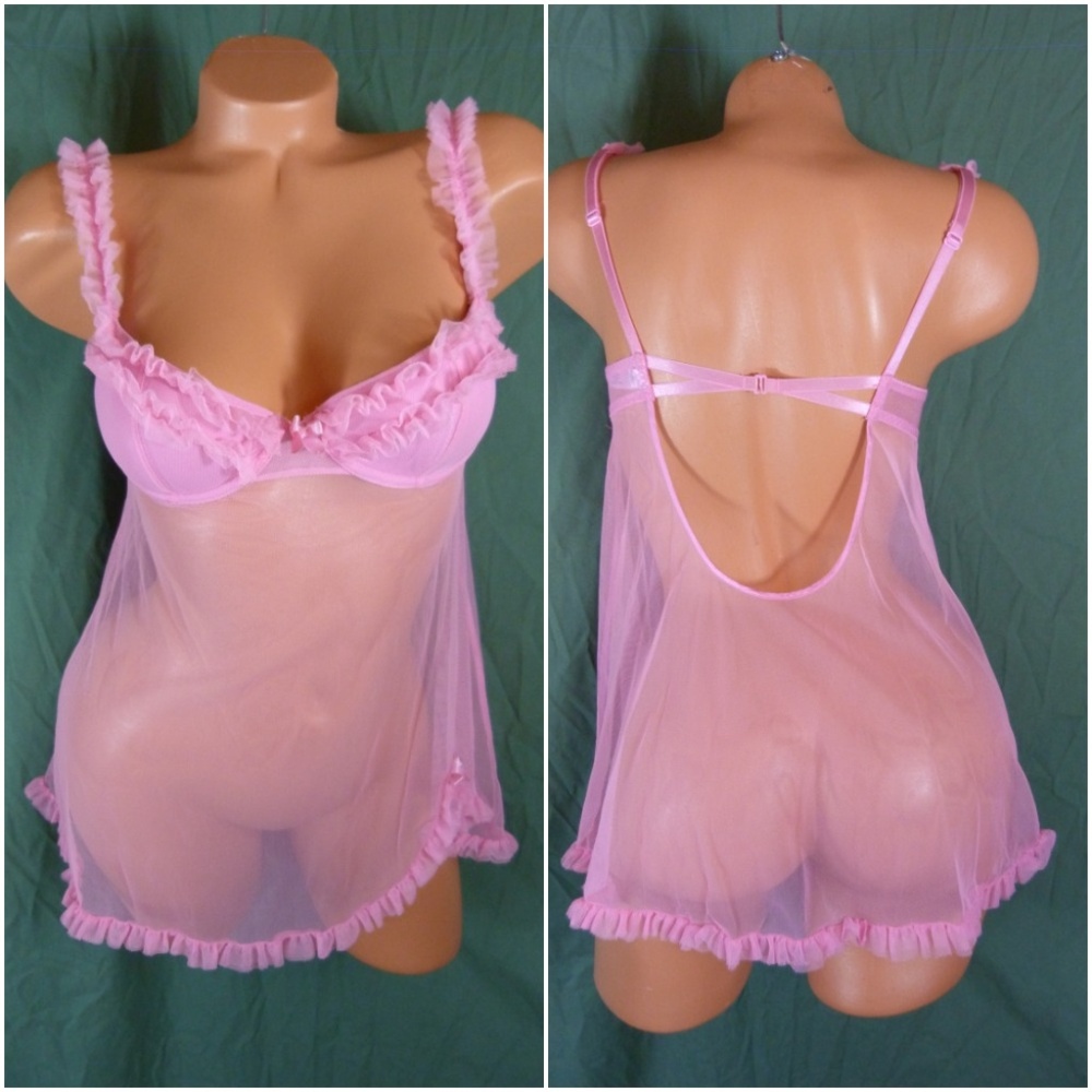 Victorias Secret 34B Sheer Pink Nighty Ruffles